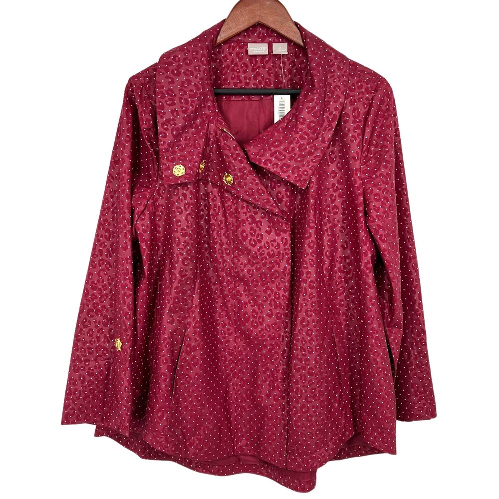Chico's Red Polkadot Long Sleeve Jacket